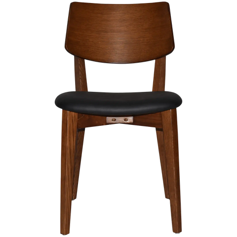 Vinnix Chair With Light Walnut Timber Frame And Black Vinyl Upholstered Seat, Viewed From Front