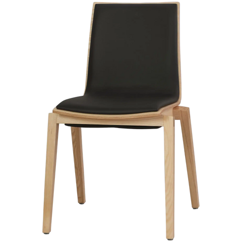 Vogue Side Chair In Natural With Black Vinyl Cushion, Viewed From Angle In Front