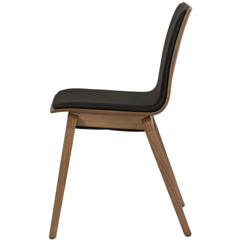 Vogue Side Chair In Walnut With Black Vinyl Cushion, Viewed From Side