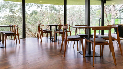 Zoltan Chair With Carlton Square Table Base And Custom Timber Table Top At Bird Box Pizzeria Tapas