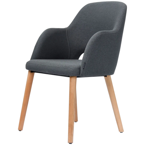 Alfi Armchair With Anthracite Woven Shell And Trojan Oak Timber Legs, Viewed From Angle In Front