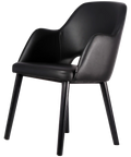 Alfi Armchair With Black Vinyl Shell And Black Timber Legs, Viewed From Angle In Front