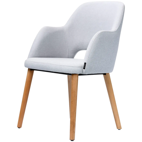 Alfi Armchair With Light Grey Woven Shell And Natural Timber Legs, Viewed From Angle In Front