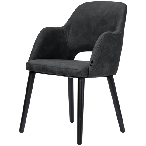 Alfi Armchair With Vintage Charcoal Shell And Black Timber Legs, Viewed From Angle In Front