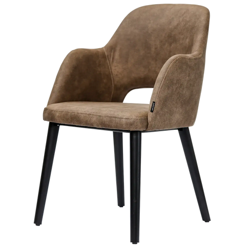 Alfi Armchair With Vintage Mocha Shell And Black Timber Legs, Viewed From Angle In Front