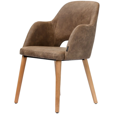 Alfi Armchair With Vintage Mocha Shell And Trojan Oak Timber Legs, Viewed From Angle In Front