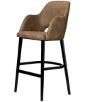 Alfi Bar Stool With Arms With Vintage Mocha Shell And Black Timber Legs, Viewed From Angle In Front