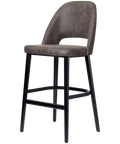 Alfi Bar Stool With Vintage Charcoal Shell And Black Timber Legs, Viewed From Angle In Front