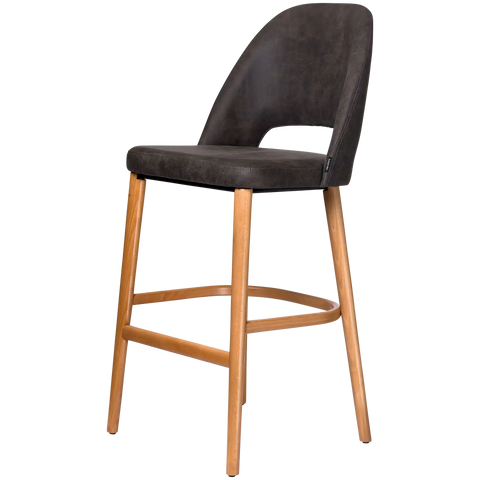 Alfi Bar Stool With Vintage Charcoal Shell And Trojan Oak Timber Legs, Viewed From Angle In Front