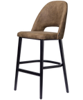 Alfi Bar Stool With Vintage Mocha Shell And Black Timber Legs, Viewed From Angle In Front