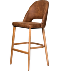 Alfi Bar Stool With Vintage Tan Shell And Trojan Oak Timber Legs, Viewed From Angle In Front