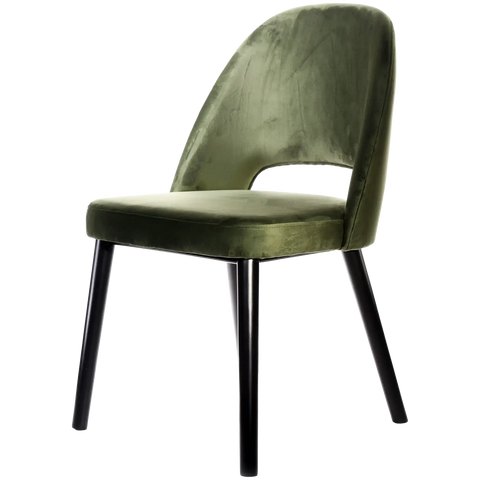 Alfi Chair With Avocado Velvet Shell And Black Timber Legs, Viewed From Angle In Front