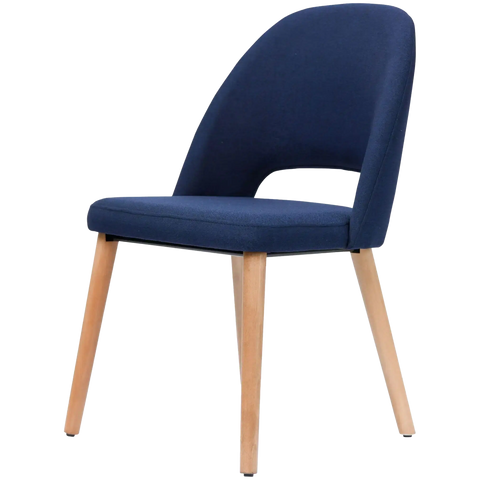 Alfi Chair With Navy Woven Shell And Trojan Oak Timber Legs, Viewed From Angle In Front