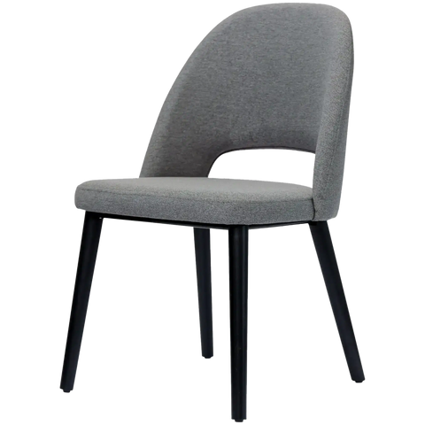 Alfi Chair With Taupe Woven Shell And Black Timber Legs, Viewed From Angle In Front