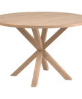 Arya Dining Table 120 Dia With Natural Base, Viewed From Angle In Front