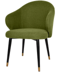Boss Armchair Metal 4 Leg With Custom Upholstery And Black Legs With Brass Tips, Viewed From Front Angle