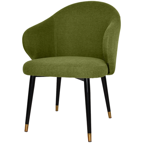 Boss Armchair Metal 4 Leg With Custom Upholstery And Black Legs With Brass Tips, Viewed From Front Angle