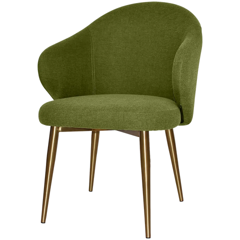 Boss Armchair Metal 4 Leg With Custom Upholstery And Brass Legs, Viewed From Front Angle
