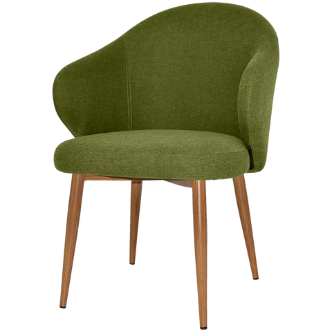 Boss Armchair Metal 4 Leg With Custom Upholstery And Light Oak Legs, Viewed From Front Angle
