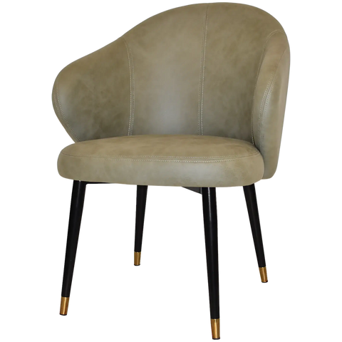 Boss Tub Chair Black With Brass Tip Metal 4 Leg With Pelle Sage Shell, Viewed From Angle In Front