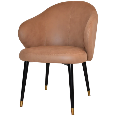 Boss Tub Chair Black With Brass Tip Metal 4 Leg With Pelle Tan Shell, Viewed From Angle In Front