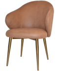 Boss Tub Chair Brass Metal 4 Leg With Pelle Tan Shell, Viewed From Angle In Front