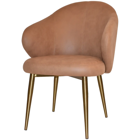 Boss Tub Chair Brass Metal 4 Leg With Pelle Tan Shell, Viewed From Angle In Front