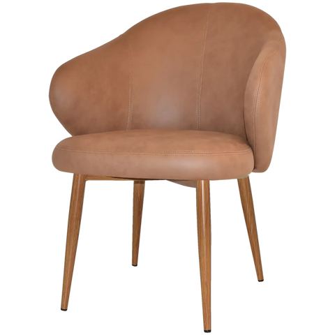 Boss Tub Chair Light Oak Metal 4 Leg With Pelle Tan Shell, Viewed From Angle In Front