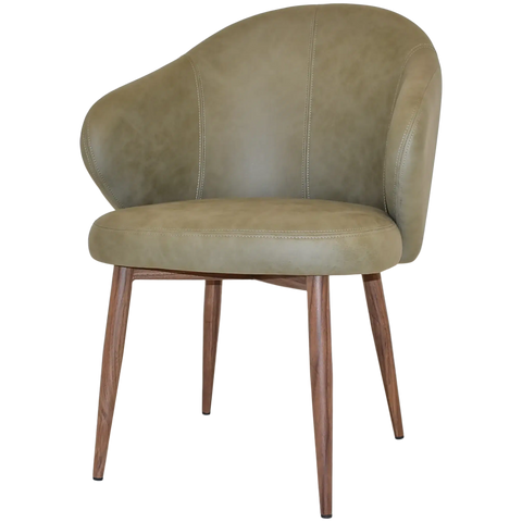 Boss Tub Chair Light Walnut Metal 4 Leg With Pelle Sage Shell, Viewed From Angle In Front