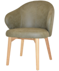 Boss Tub Chair Natural Timber 4 Leg With Pelle Sage Shell, Viewed From Angle In Front