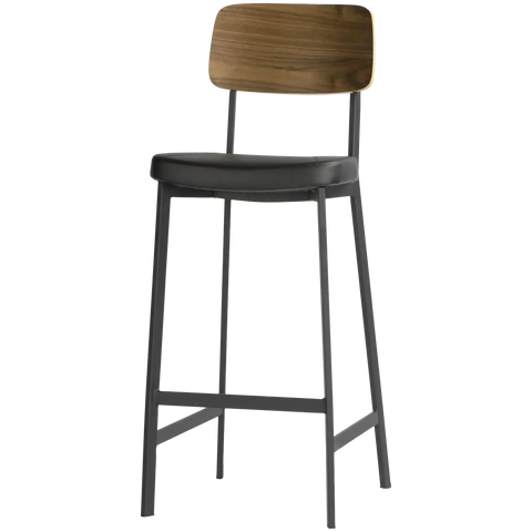 Caprice Bar Stool Walnut Backrest, Viewed From Angle In Front