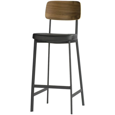 Caprice Bar Stool Walnut Backrest, Viewed From Angle In Front