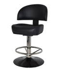 Cowell Gaming Stool In Black Vinyl On Black Disc Base With Stainless Steel Column, Viewed From Angle In Front