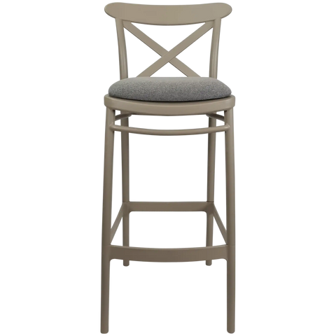 Cross Bar Stool By Siesta In Taupe With Taupe Seat Pad, Viewed From Front