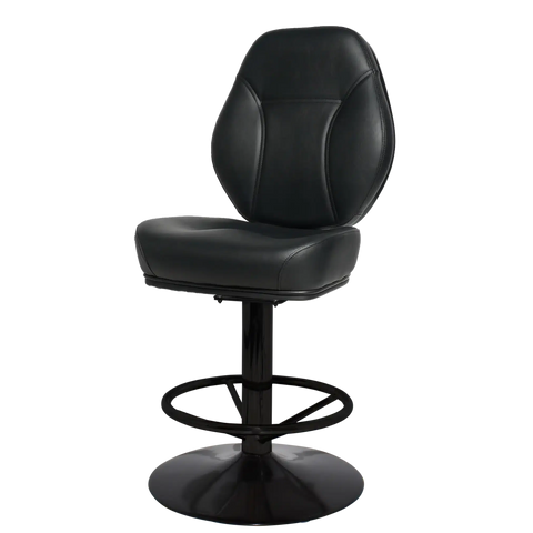 Diamond Gaming Stool In Black Vinyl On Black Disc Base, Viewed From Angle In Front