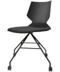 Fly Chair By Claudio Bellini With Black Shell And Custom Upholstered Seat Pad On Black Swivel Frame, Viewed From Angle In Front
