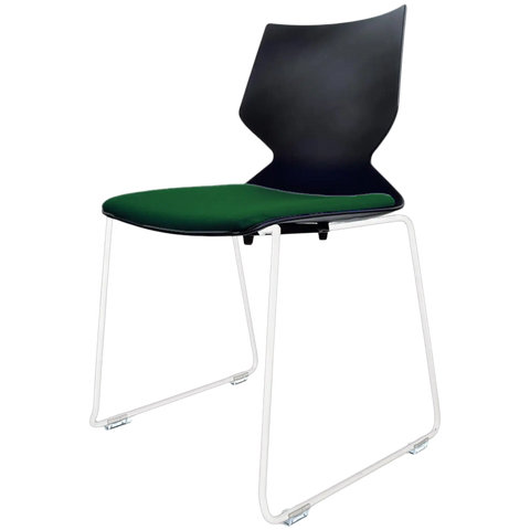 Fly Chair By Claudio Bellini With Black Shell With Custom Seat Pad On White Sled Frame, Viewed From Angle In Front