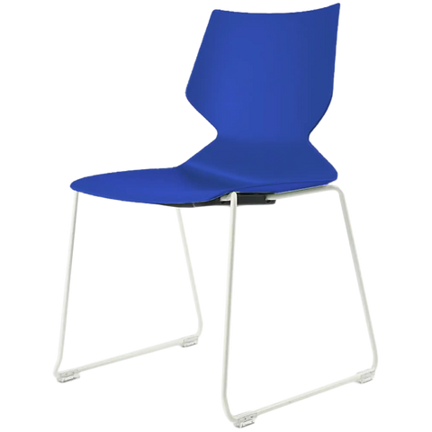 Fly Chair By Claudio Bellini With Blue Shell On White Sled Frame, Viewed From Angle In Front