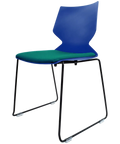 Fly Chair By Claudio Bellini With Blue Shell With Custom Seat Pad On Black Sled Frame, Viewed From Angle In Front