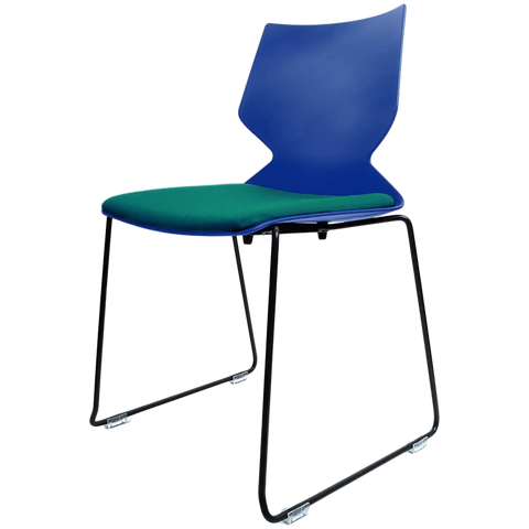 Fly Chair By Claudio Bellini With Blue Shell With Custom Seat Pad On Black Sled Frame, Viewed From Angle In Front