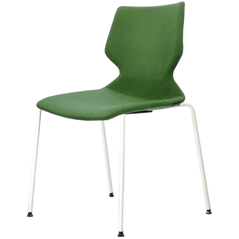 Fly Chair By Claudio Bellini With Fully Upholstered Shell On White 4 Leg Frame, Viewed From Angle In Front