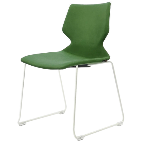 Fly Chair By Claudio Bellini With Fully Upholstered Shell On White Sled Frame, Viewed From Angle In Front