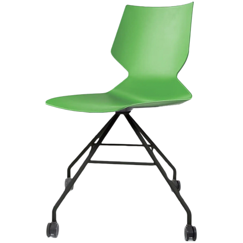 Fly Chair By Claudio Bellini With Green Shell On Black Swivel Frame, Viewed From Angle In Front