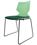 Fly Chair By Claudio Bellini With Green Shell With Custom Seat Pad On Black Sled Frame, View From Angle In Front