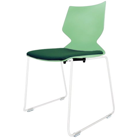 Fly Chair By Claudio Bellini With Green Shell With Custom Seat Pad On White Sled Frame, Viewed From Angle In Front