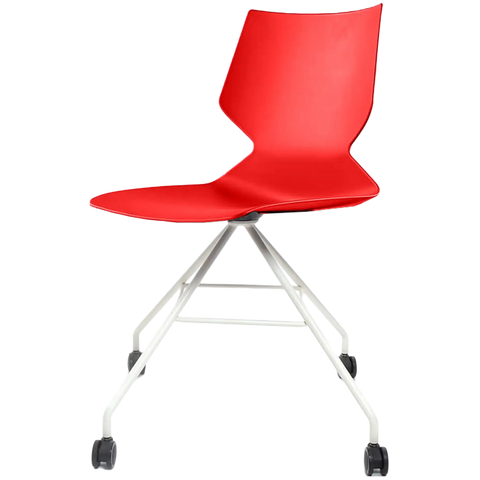 Fly Chair By Claudio Bellini With Red Shell On White Swivel Frame, Viewed From Angle In Front