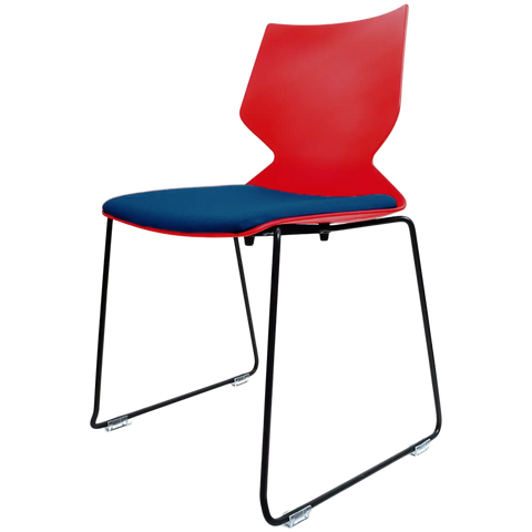 Fly Chair By Claudio Bellini With Red Shell With Custom Seat Pad On Black Sled Frame, View From Angle In Front