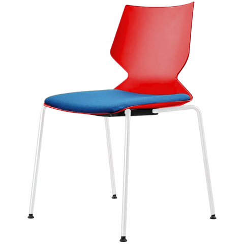 Fly Chair By Claudio Bellini With Red Shell With Custom Seat Pad On White 4 Leg Frame, Viewed From Angle In Front