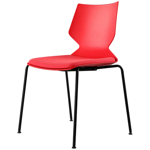 Fly Chair By Claudio Bellini With Red Shell With Red Seat Pad On Black 4 Leg Frame, Viewed From Angle In Front