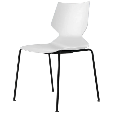 Fly Chair By Claudio Bellini With White Shell On Black 4 Leg Frame, Viewed From Angle In Front